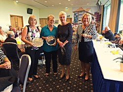 Tina, Sheila & Pat presented with Ben Trips Trophies at 2016 County Lunch by County President, Viv Tomlinson