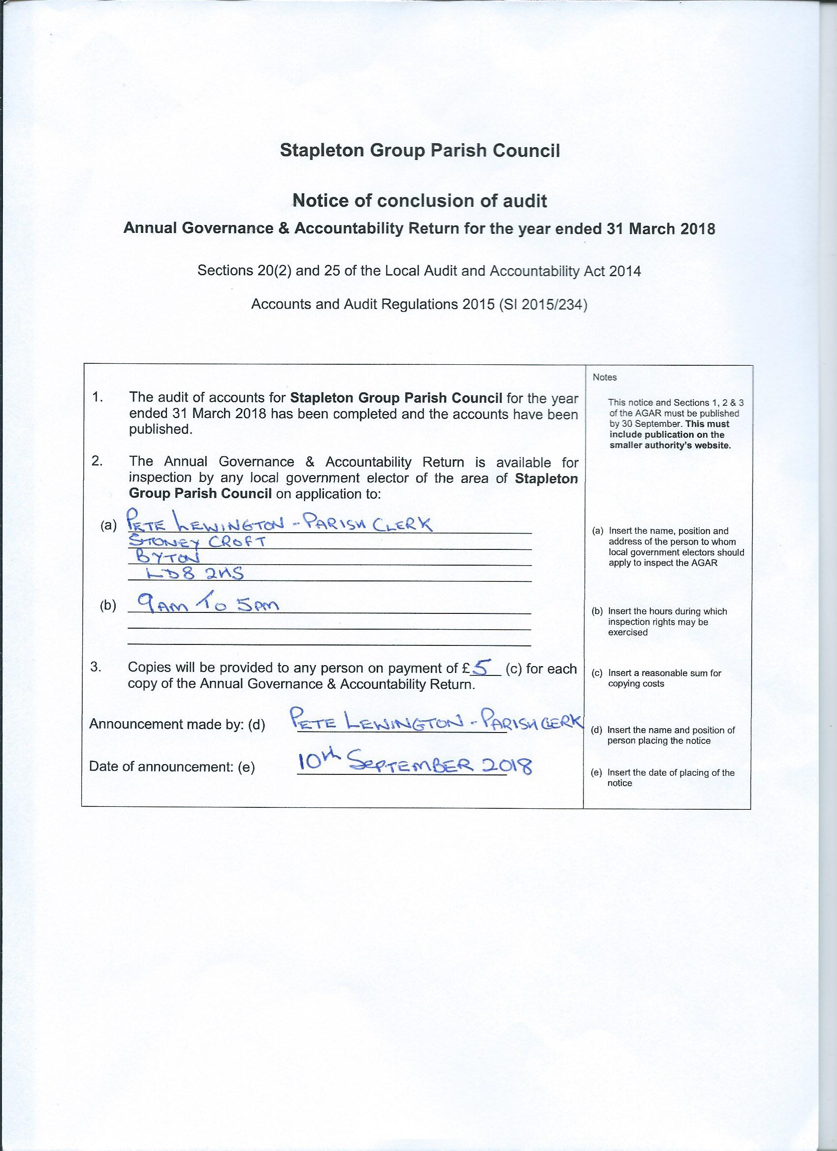 09 - Notice of Conclusion of annual audit 2018