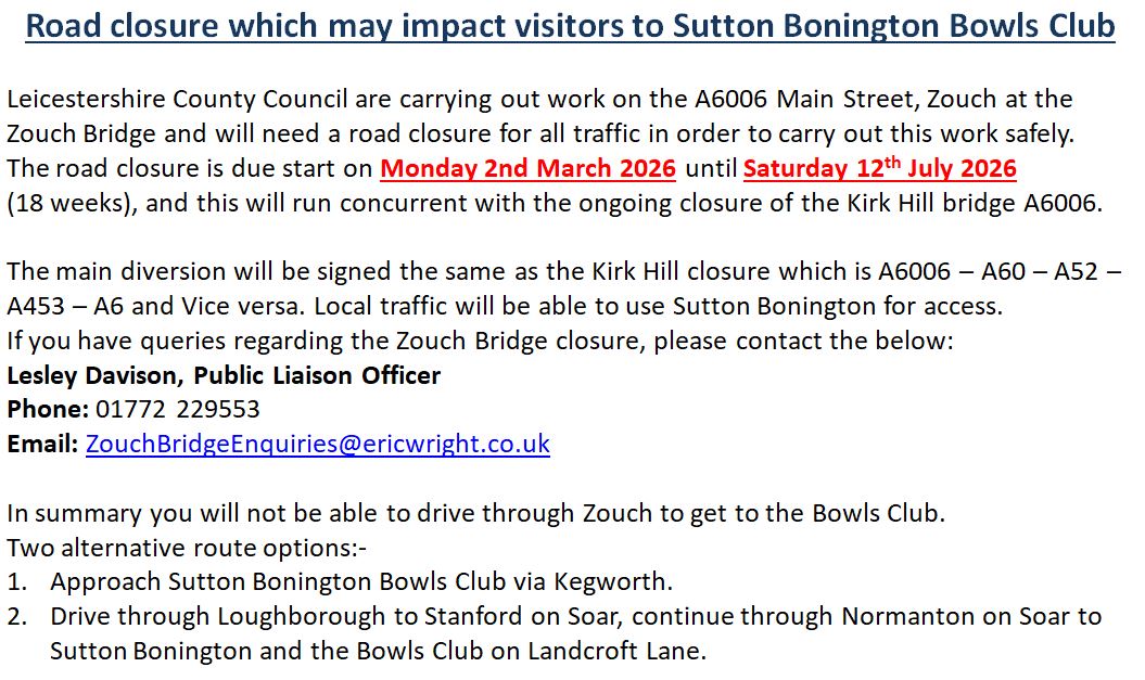Sutton Bonington Bowls Club Club Notices