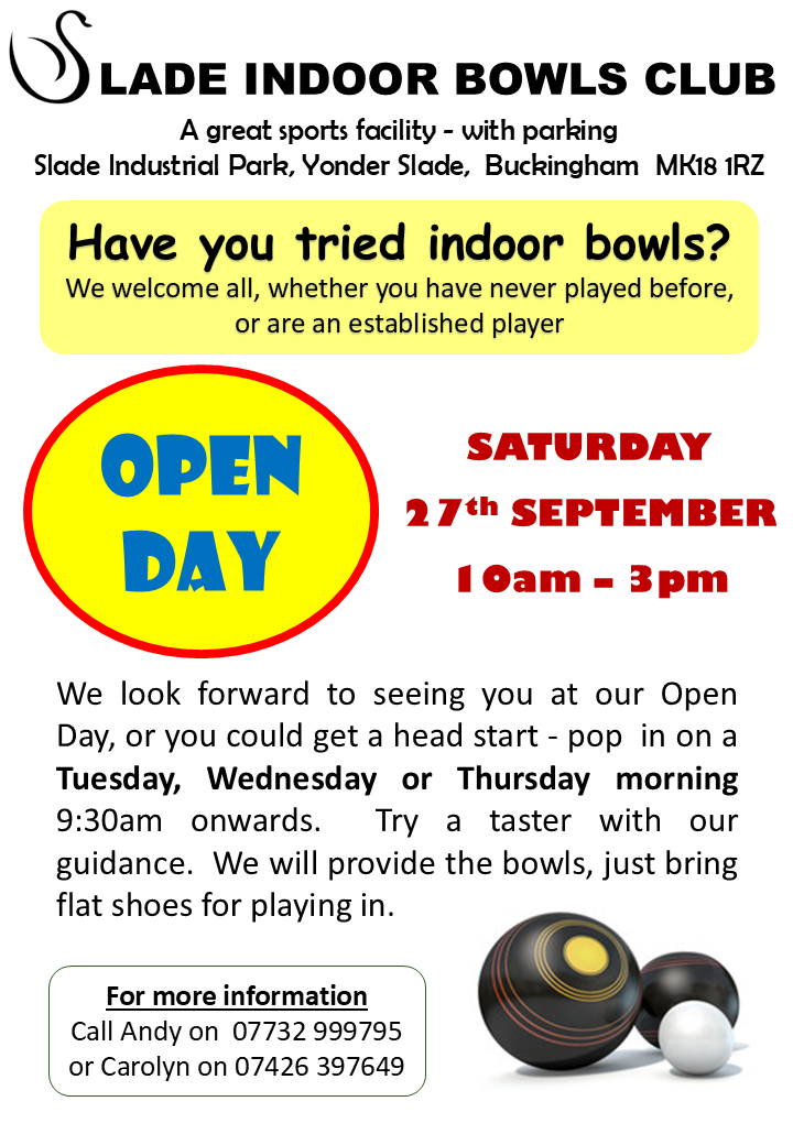 Slade Indoor Bowls Club OPEN DAY 28th  September