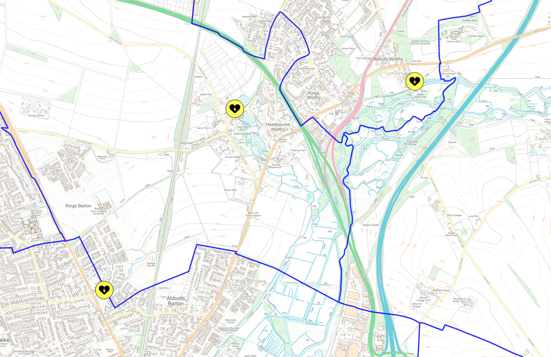 Map showing location of Defibrillators