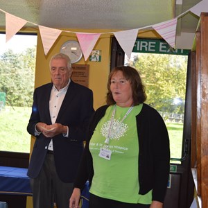 John Milsom introduces St Peter and St James Hospice ward volunteer Lisa Watson