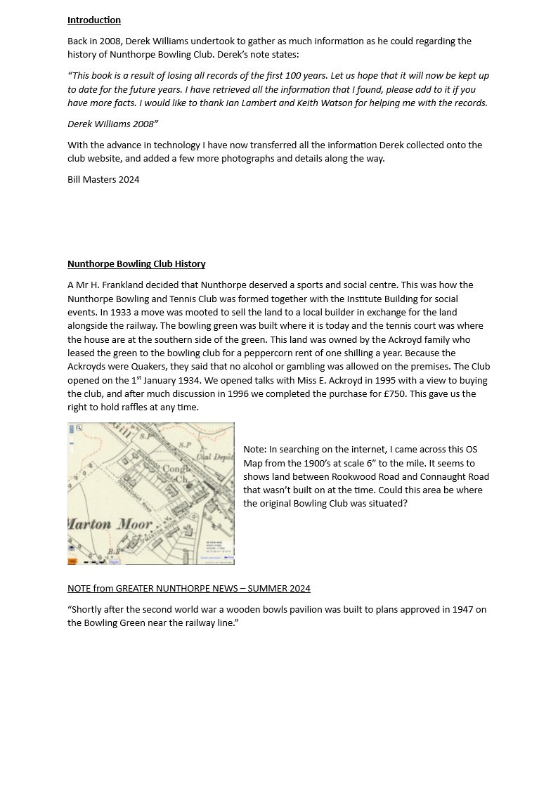 Nunthorpe Bowling Club Narrative