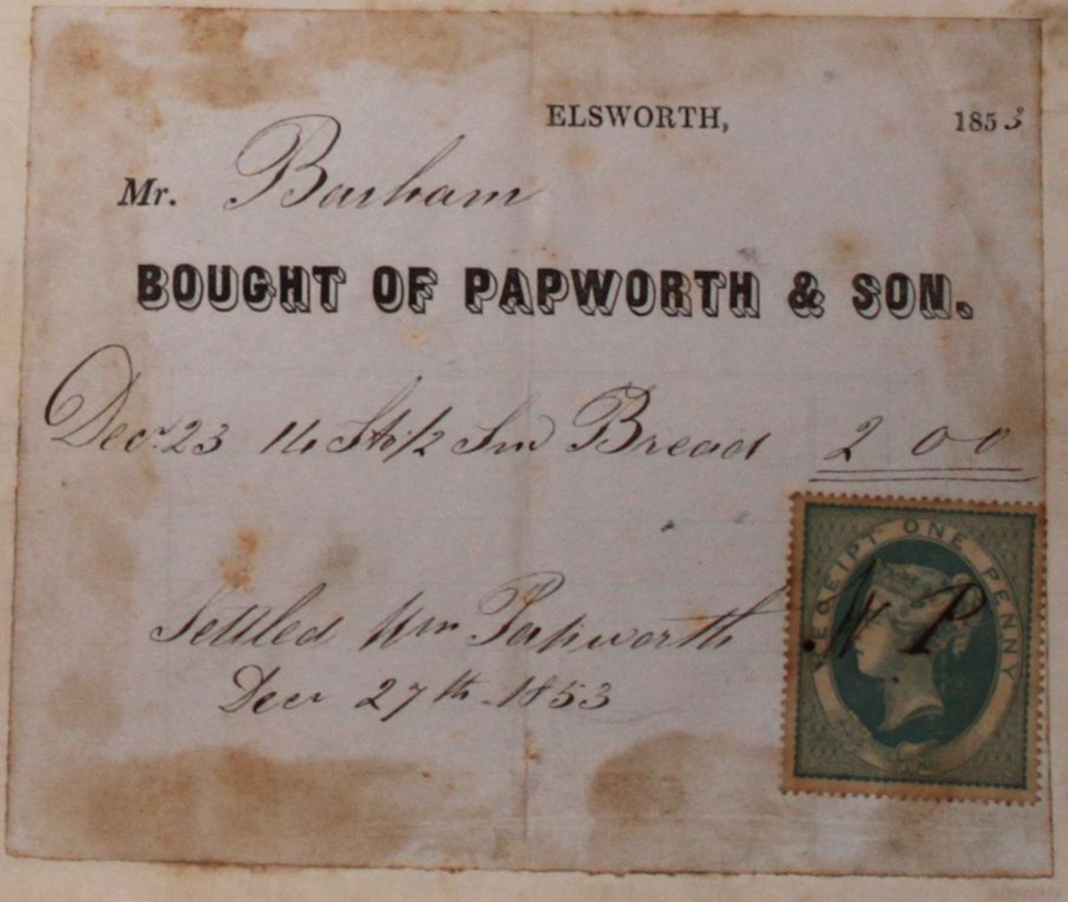 The Coton Charity Dec 1853- purchase and distribution of bread at Christmas The Coton Charity Dec 1853- purchase and distribution of bread at Christmas