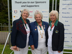 At Nationals Leamington, Betty Bell, Joy President of Bowls Leics Ladies, Annette Oliver