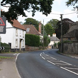 Seend High Street pinchpoint looking East