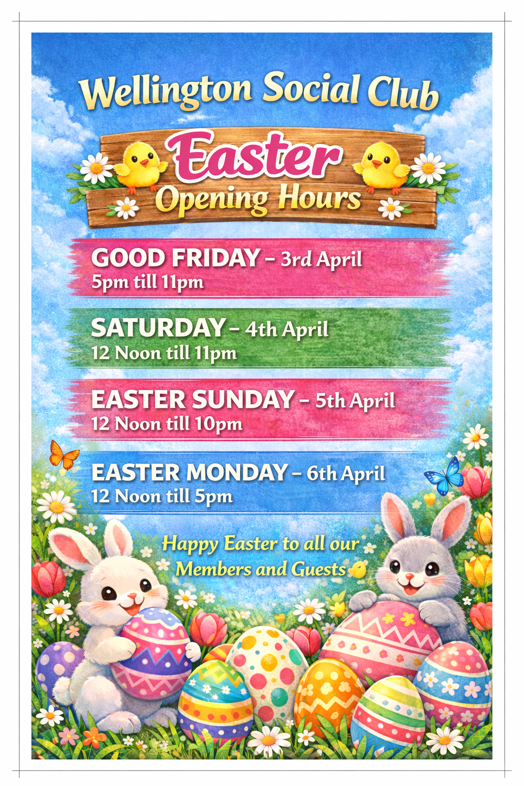 The Wellington Social Club EASTER OPENING TIMES