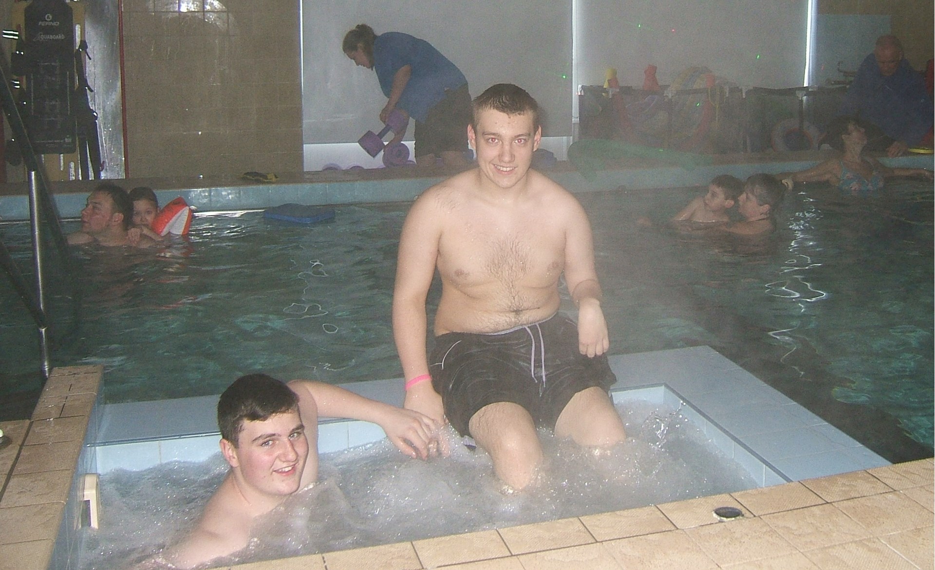 Connor enjoying the pool with his cousin Josh