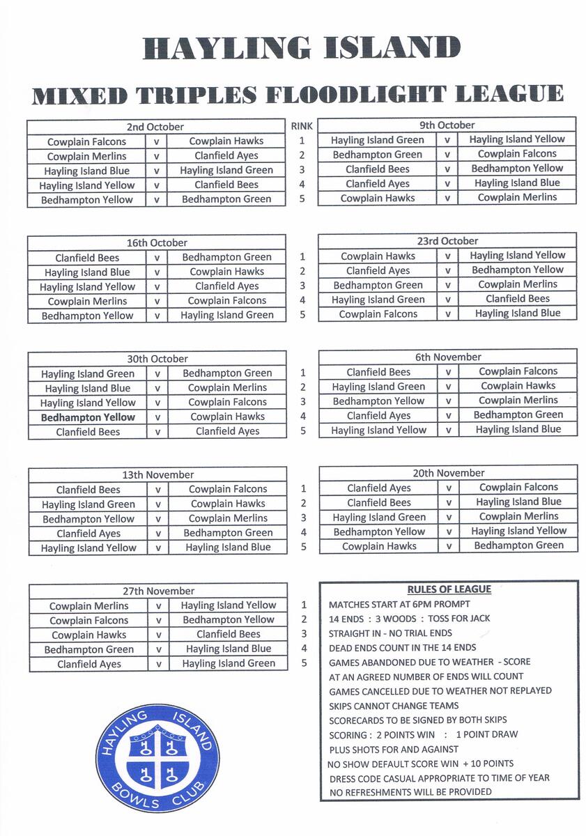 Hayling Island Bowls Club Match Info
