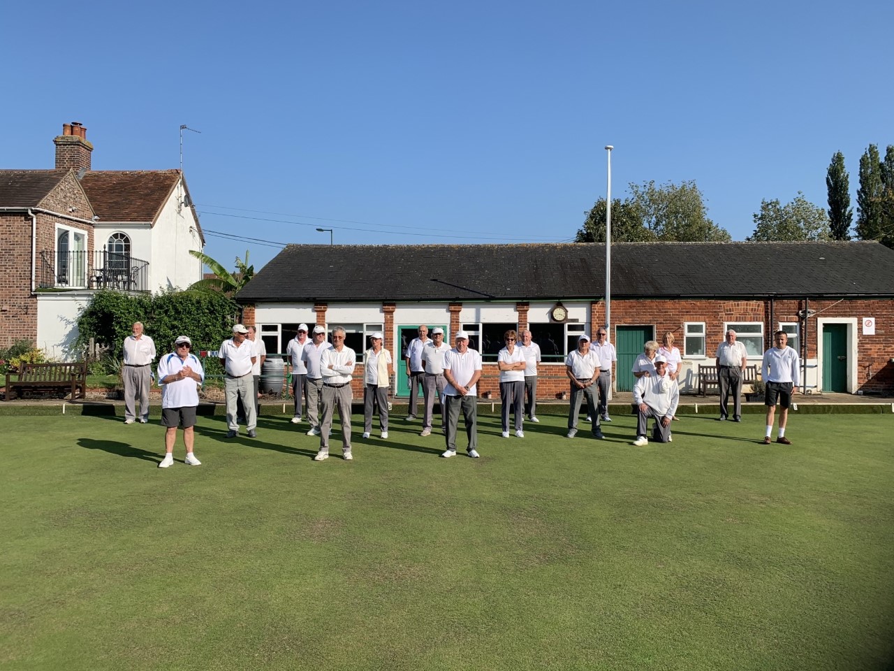 Members of the Tommy Allen Monday afternoon League Competition.  Pairs winners Dave Parker's team.  Triples winners Gabby Moore's team jointly with Brenda Brightwell's team.