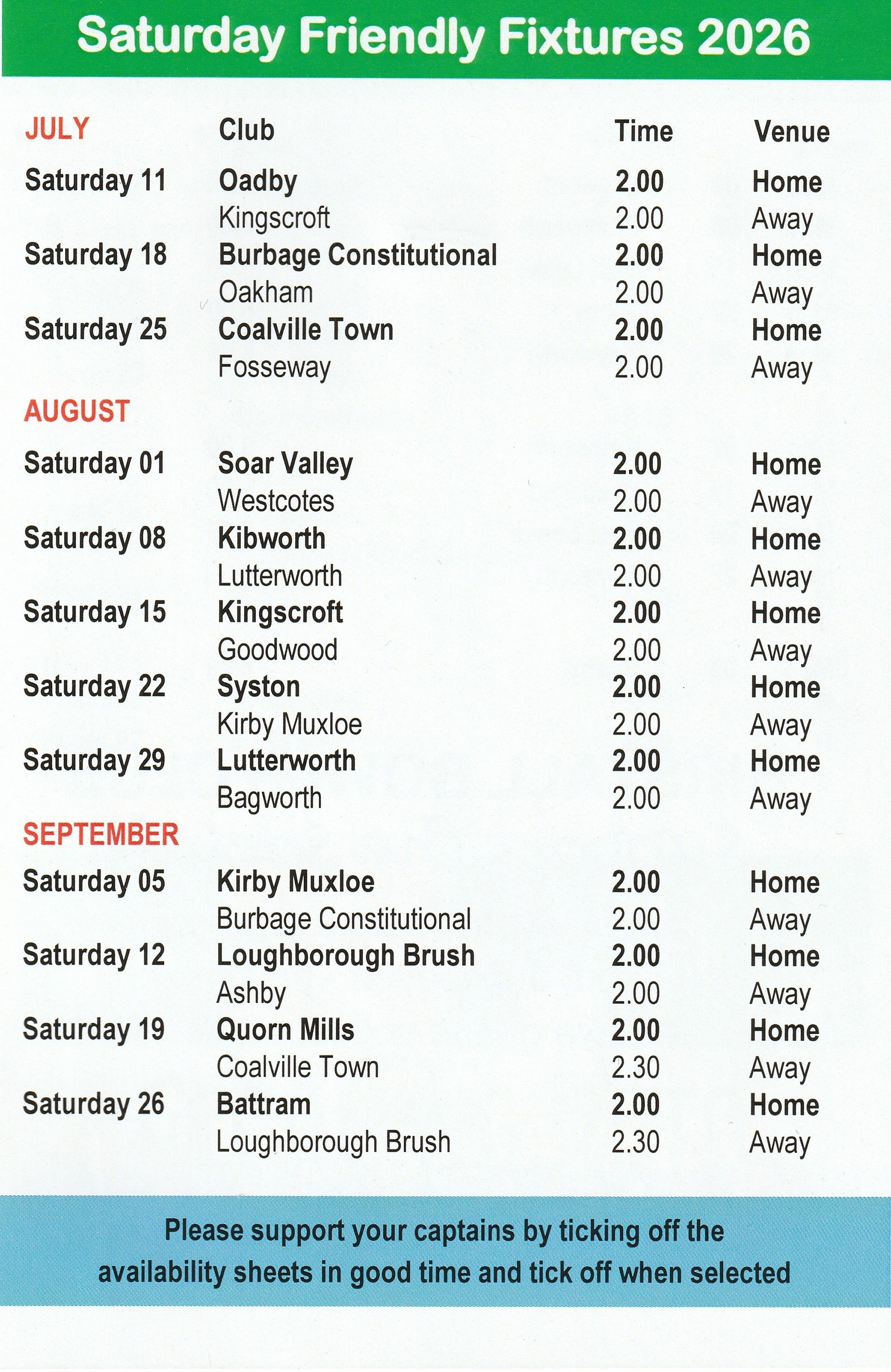 Birstall Bowling Club Mens Fixtures