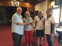 George presents the trophy to the winners of the Lady Diana Trophy Lynne, Martin & Richard