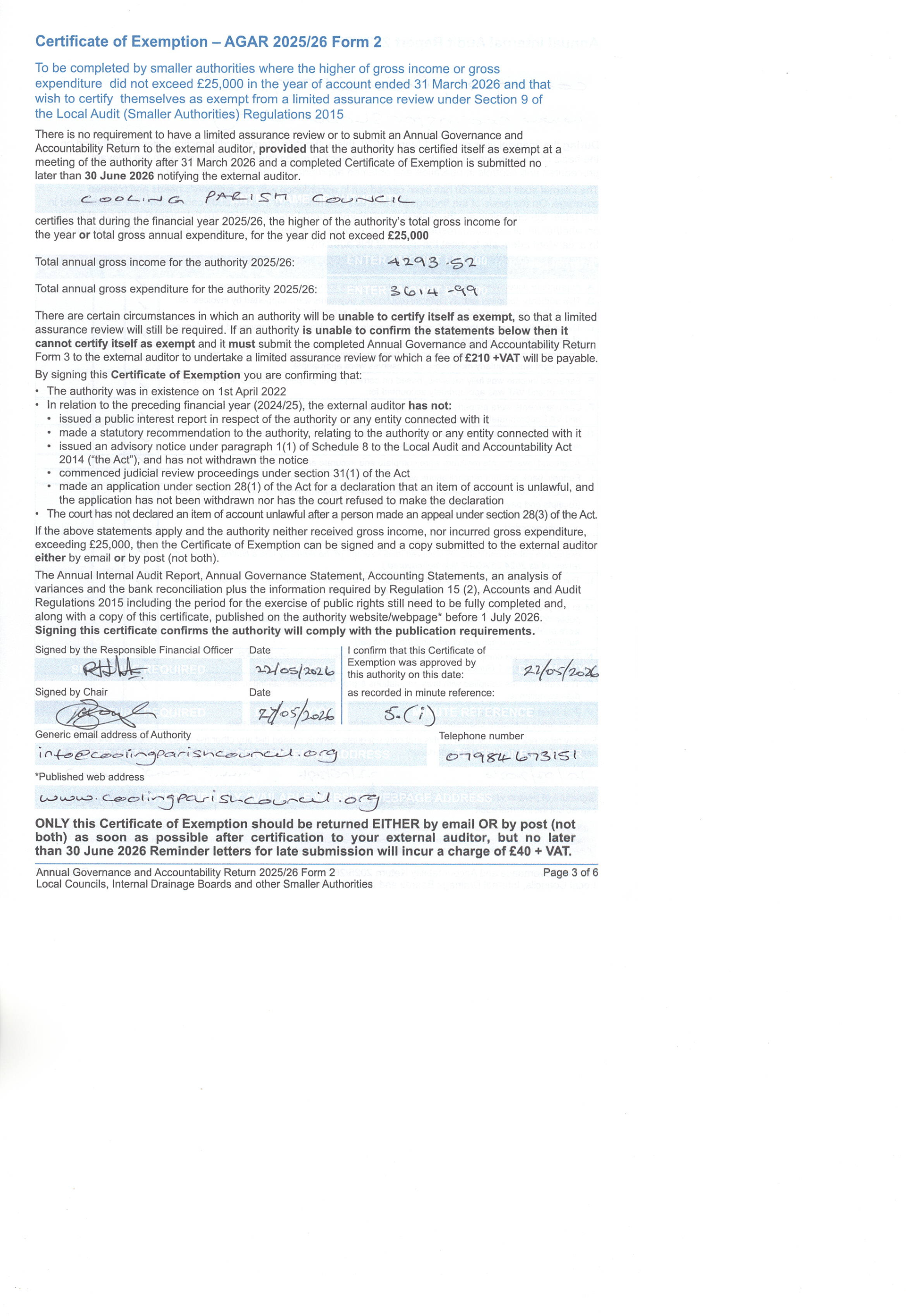 Cooling Parish Council ACCOUNTS 2025-2026