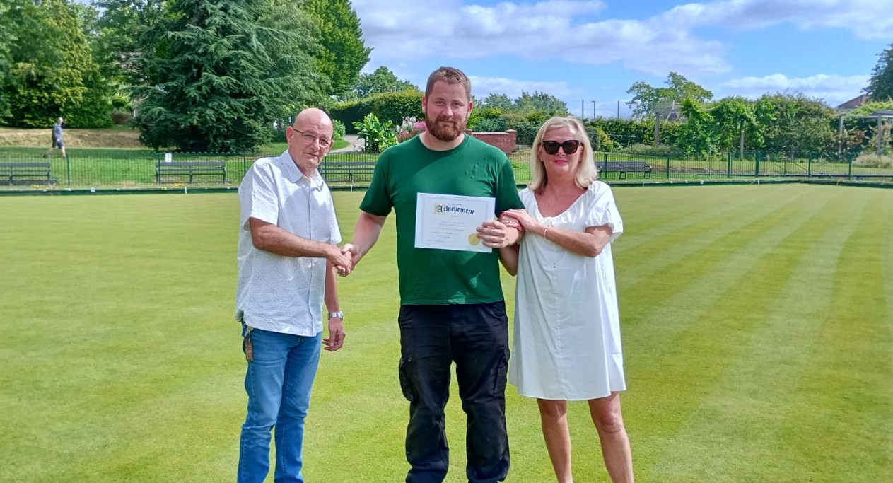 Greenkeeper Marley Brooks has passed his exams with distinction (click here for details)