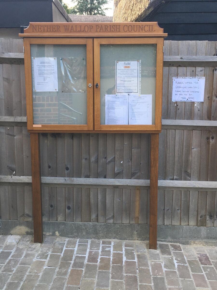 Our oak notice board is finally in place. The section on the right is for the public to use...