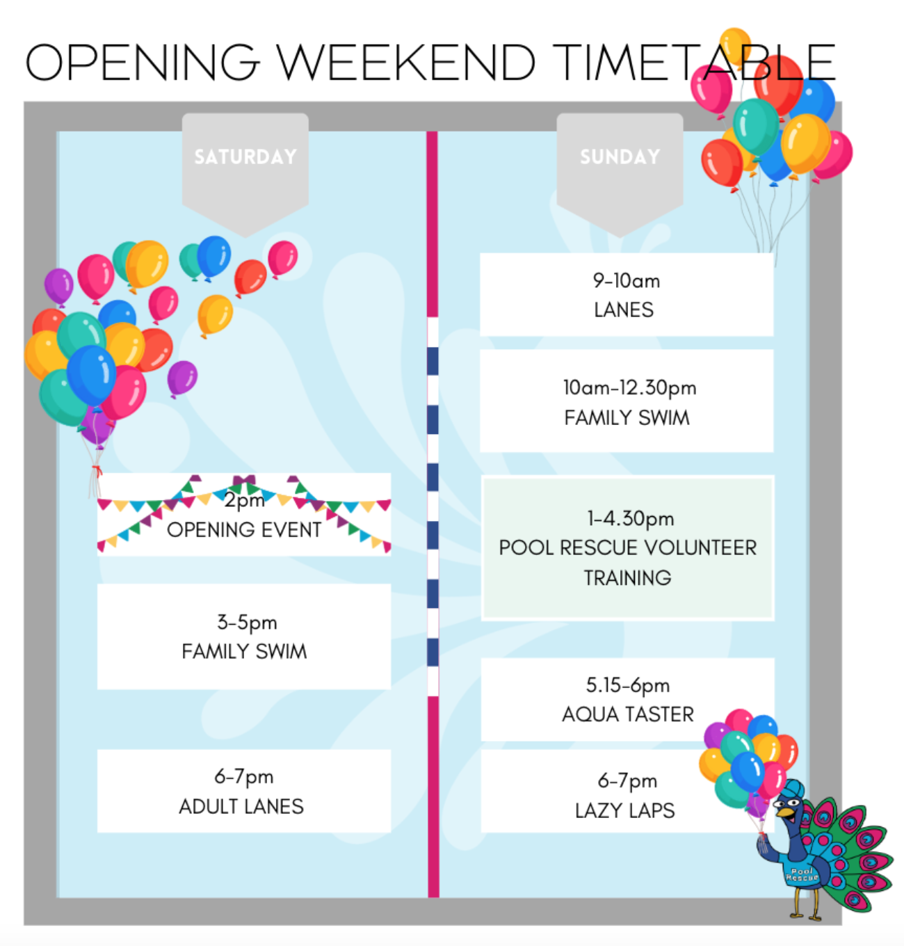 Lordsfield Swimming Club Opening Weekend Timetable