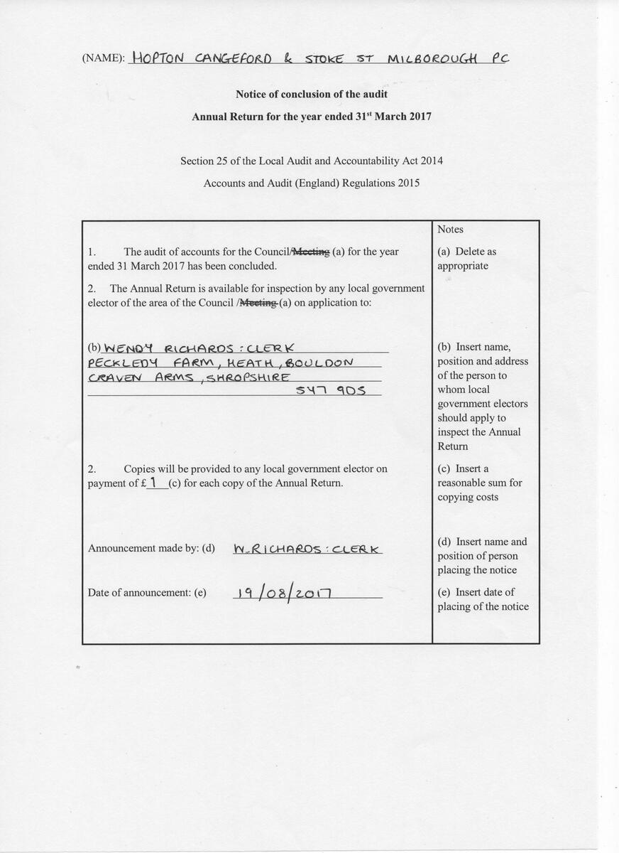 Notice of conclusion of the audit Notice of conclusion of the audit