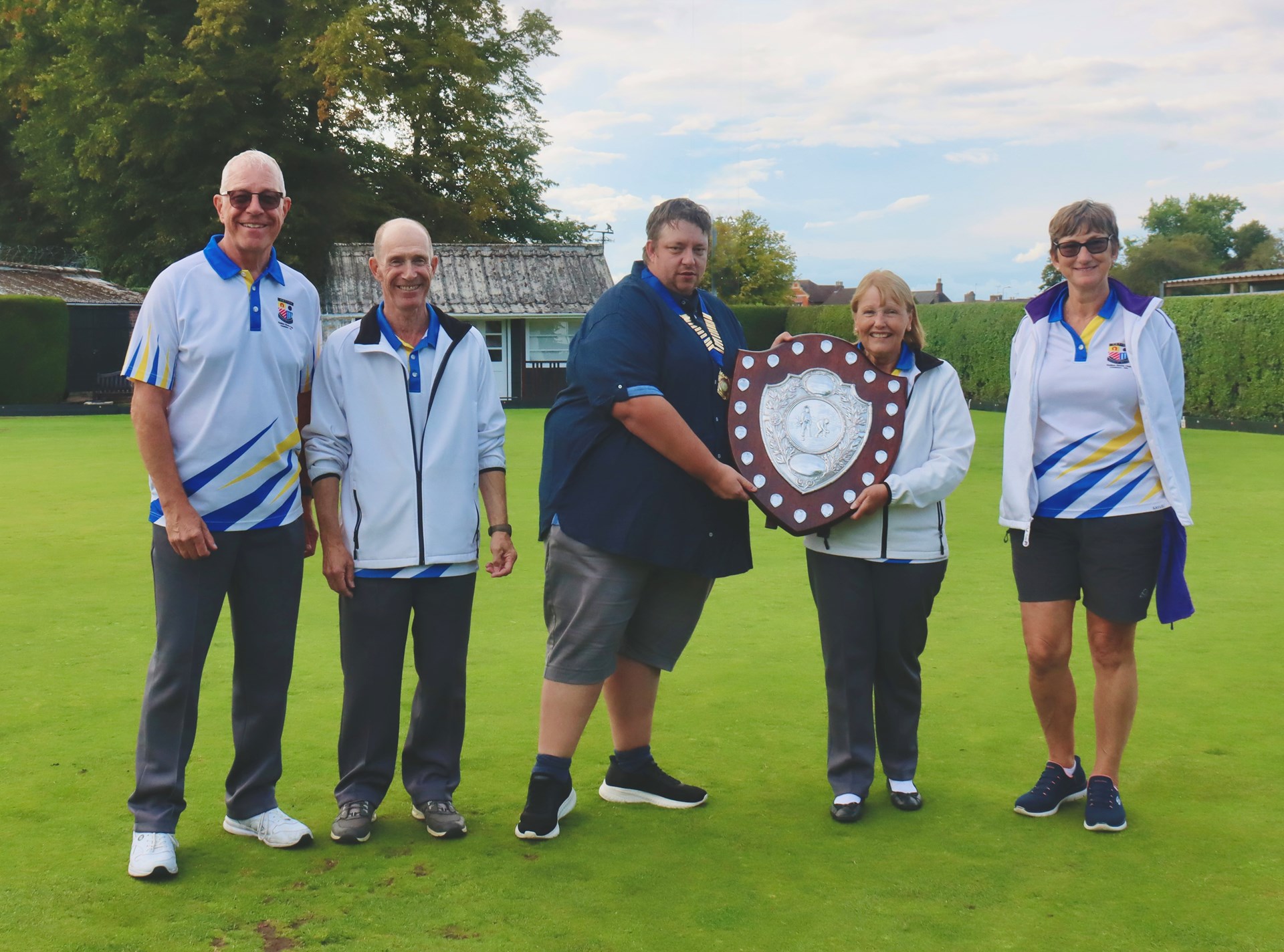 L to R: Graham Hulme, John Suffling, Stamford League President James Henderson, Shirley Suffling, Lynn Hulme