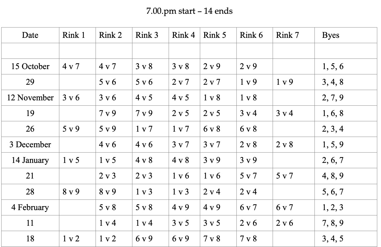 InterClub 2025/6 Fixtures
