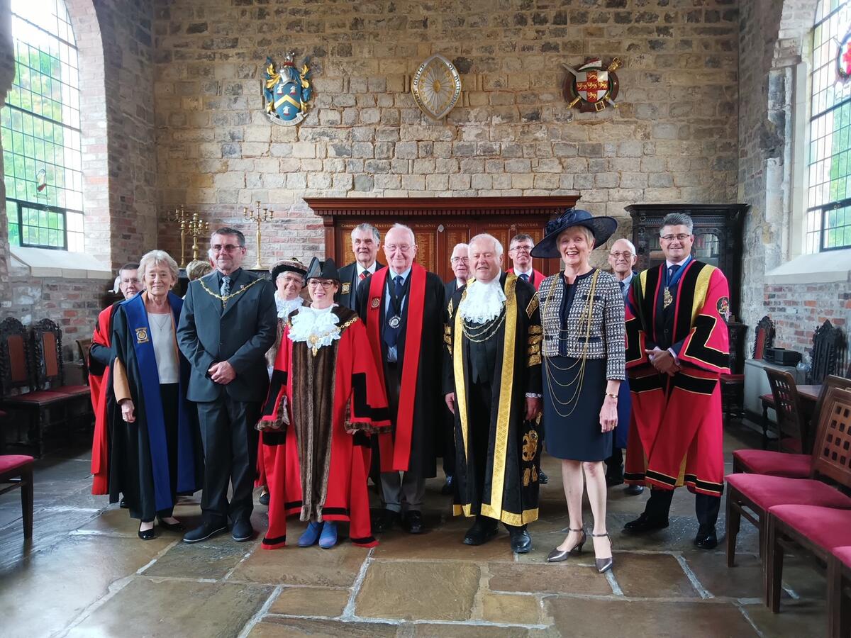 Master John Jefferson 2023-24 hosts York's Civic Leaders and Guild Master in Bedern hall, York