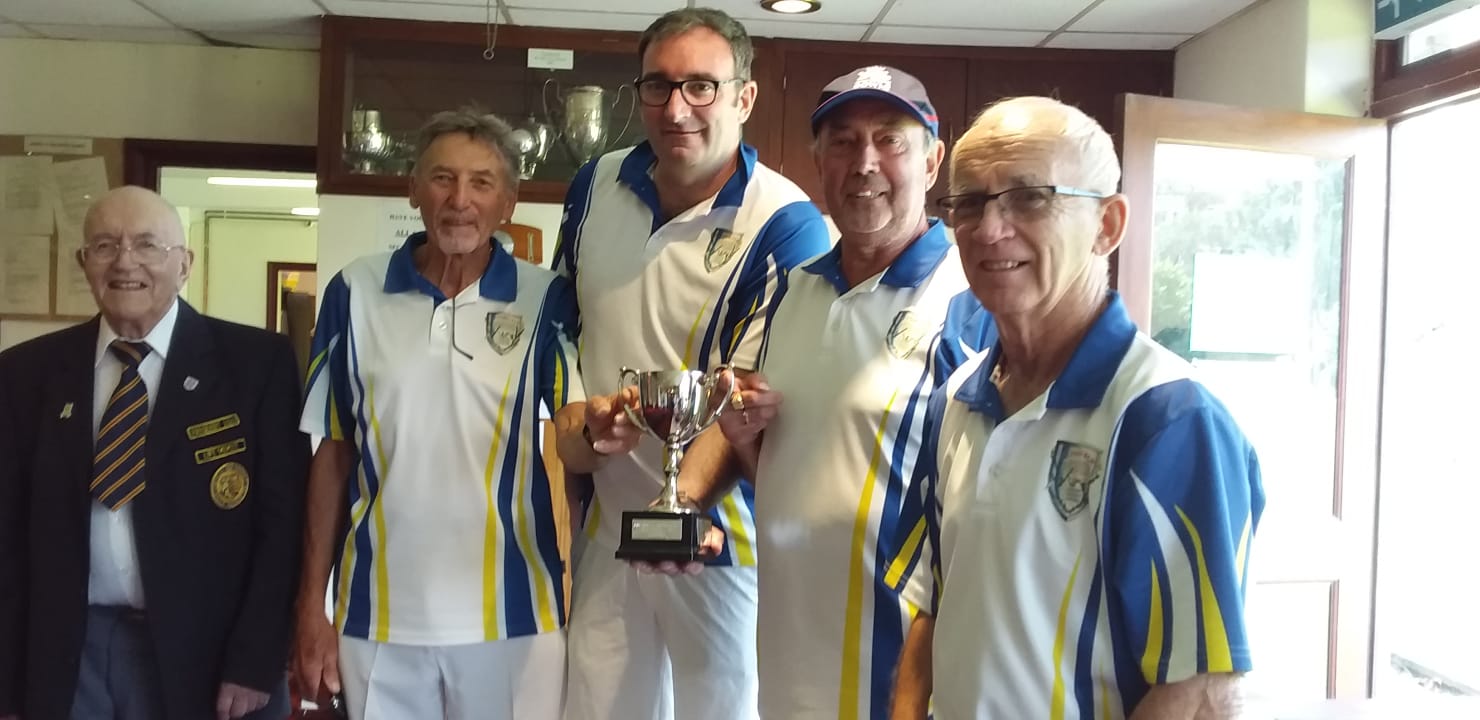 Finchley 4s Champions 2023. Roger, Nick, Colin, and John