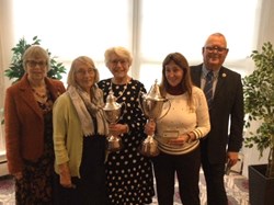 Ladies Pairs, Lily Maynard Cup, Sue Burbidge winner (right) and Sue Knight (not present) with Runners Up Barbara Valle and Joyce Clark Ladies Pairs, Lily Maynard Cup, Sue Burbidge winner (right) and Sue Knight (not present) with Runners Up Barbara Valle and Joyce Clark