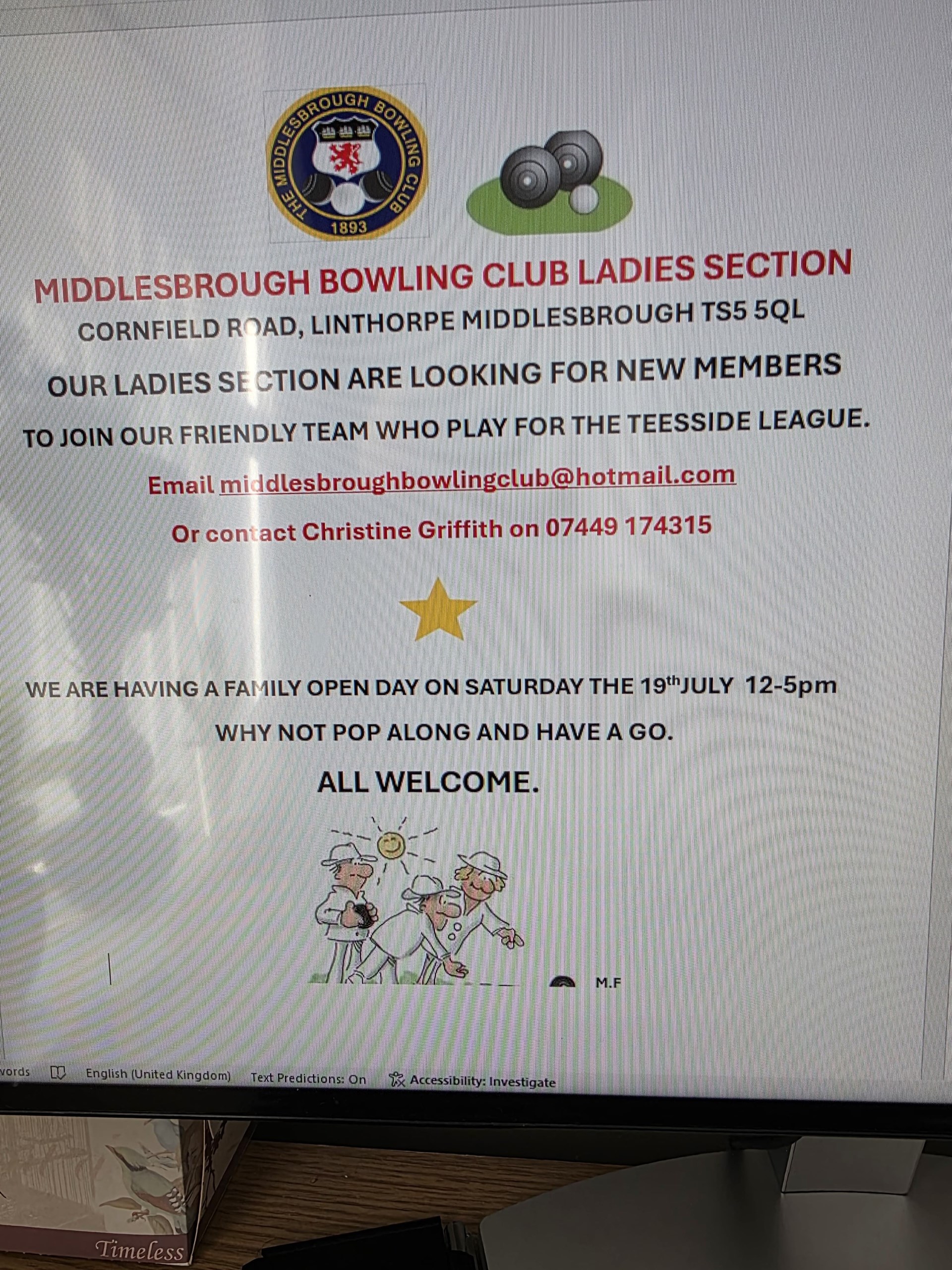 Middlesbrough Bowling Club Events Coming Soon