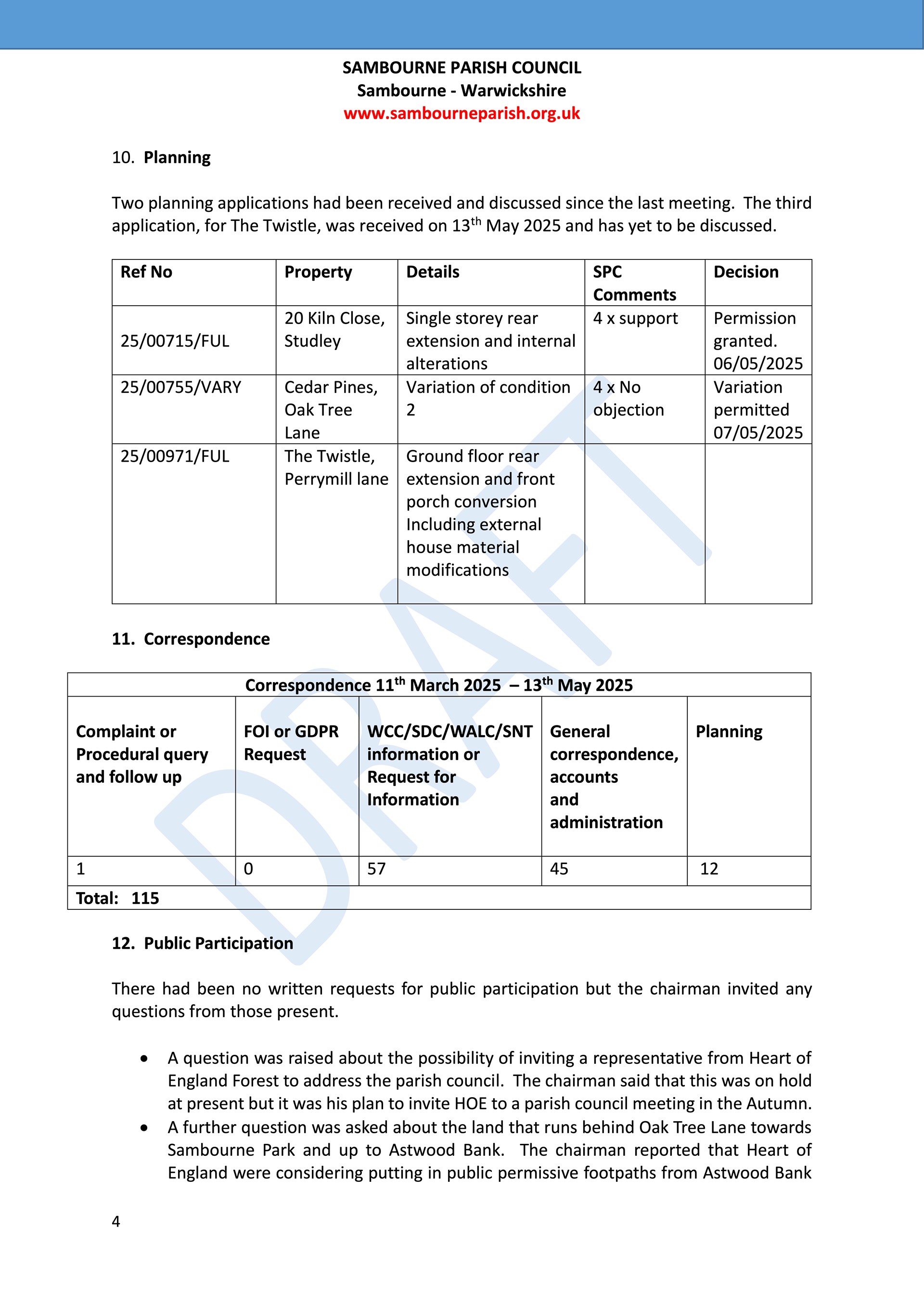 Sambourne Parish Council July 2019 to present Sambourne Parish Council July 2019 to present