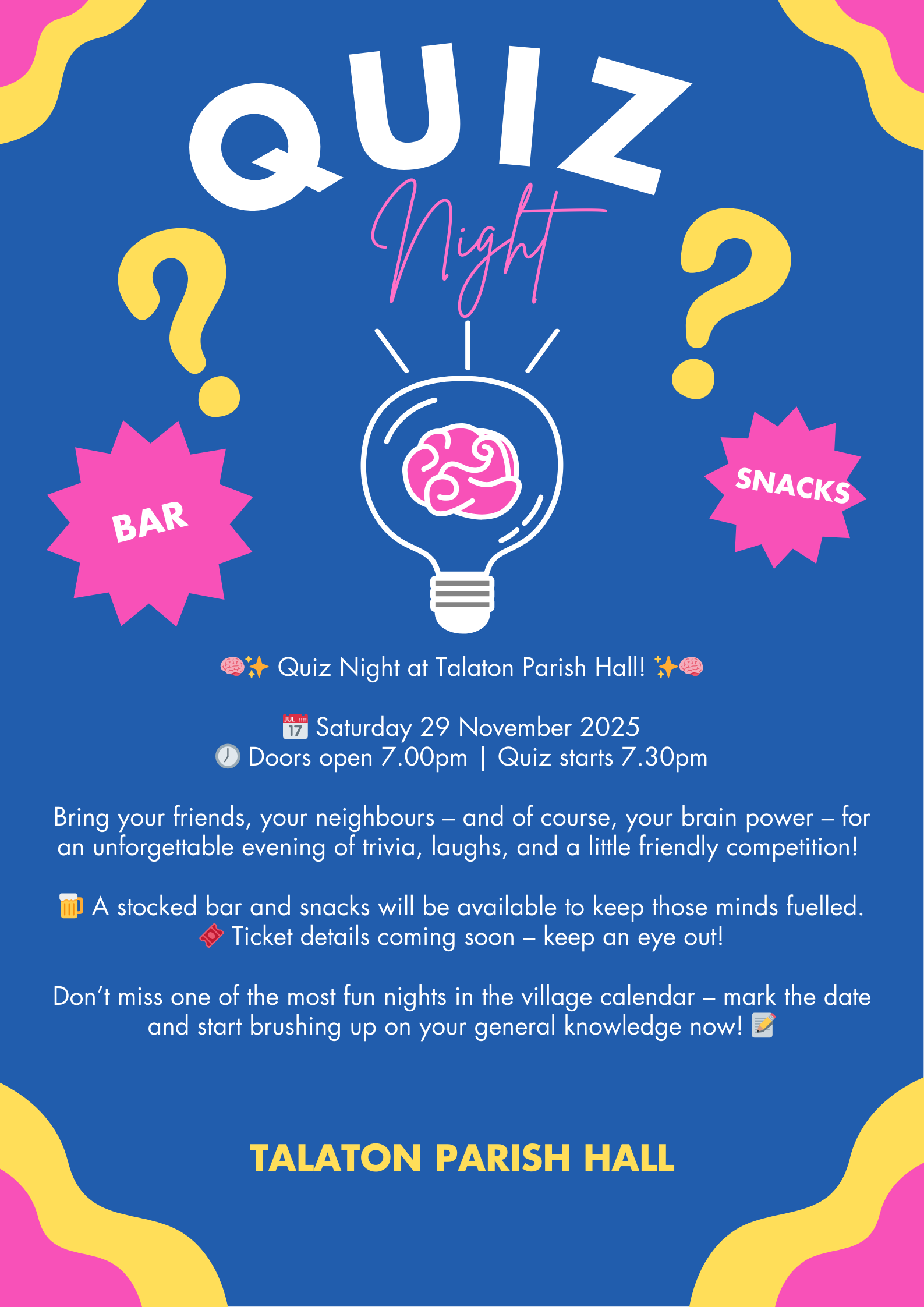Talaton Parish Hall Quiz Night