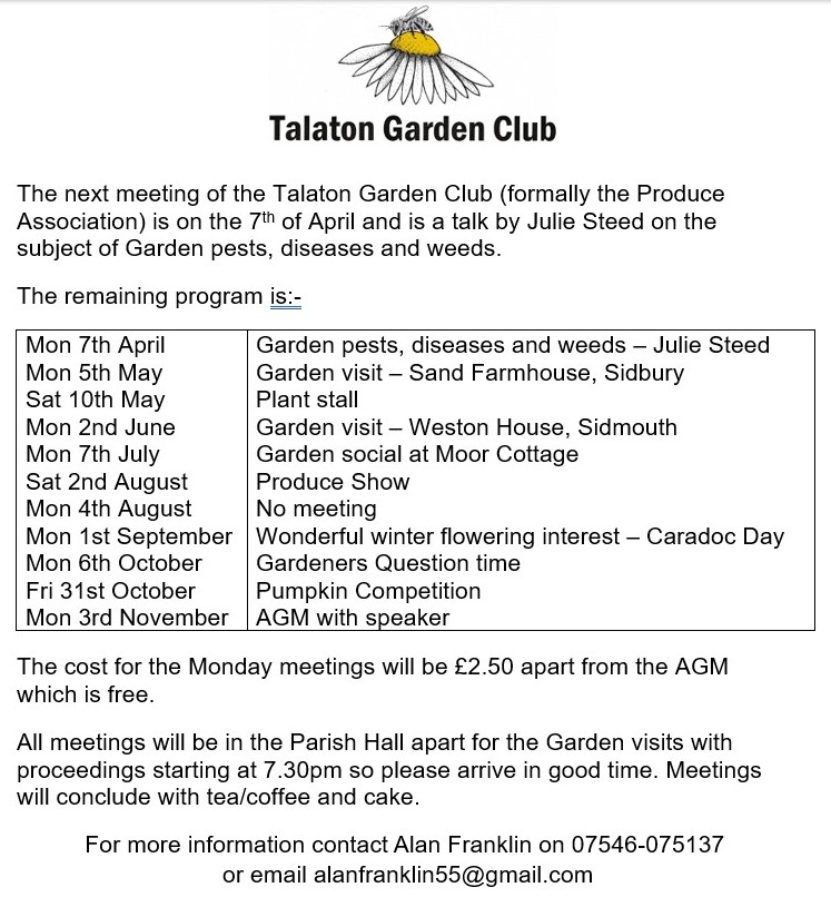 Talaton Parish Hall Talaton Garden Club