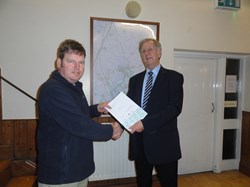 Jack Wilson presenting the Local Council Award Foundation certificate to Chairman, Peter Slark in January 2017