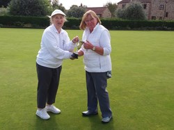 Ladies 2 wood winner Jeannie Hutton on right with runner up Colleen Laker