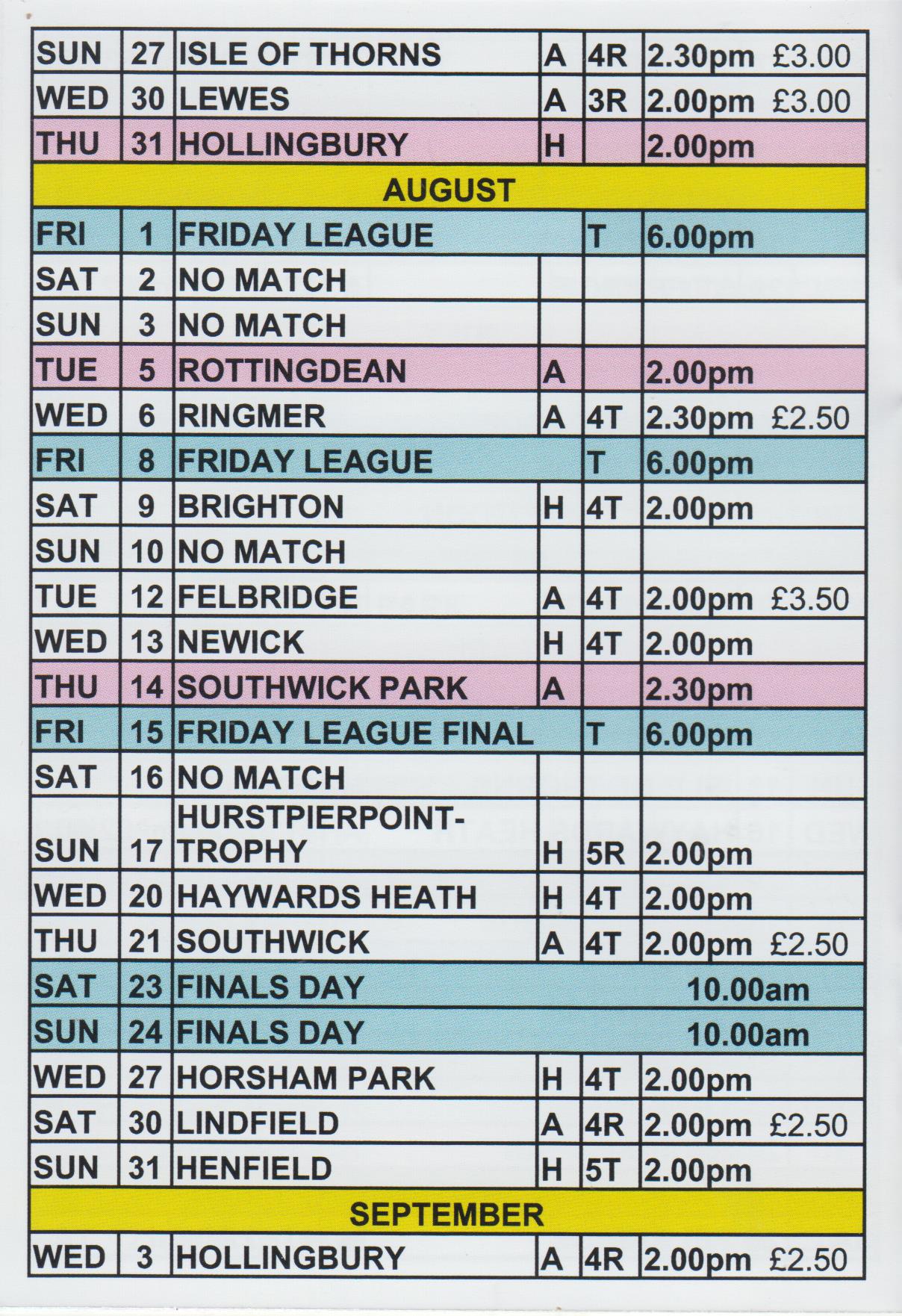 Adastra Bowling Club Fixtures