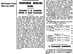 Colonel J.R.Warren opens the new pavilion at Handcross Bowling Club, 1936.