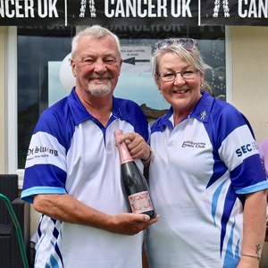 'Spider' competition winner Rita Downs with President Dusty Miller