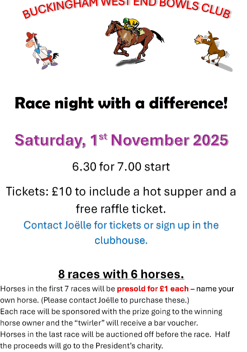 Buckingham West End Bowls Club Race Night