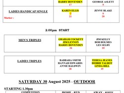 Dorchester Bowls Club Outdoor Club Competitions 2025