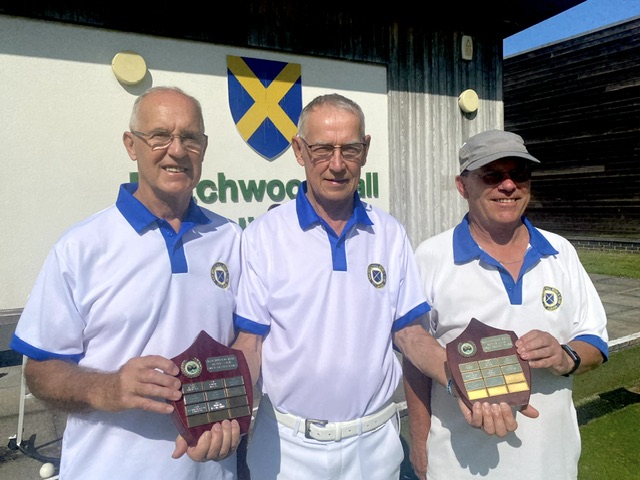 Drawn Pairs winners Lee Simons and Mark Trembling with Competition Secretary John Bell