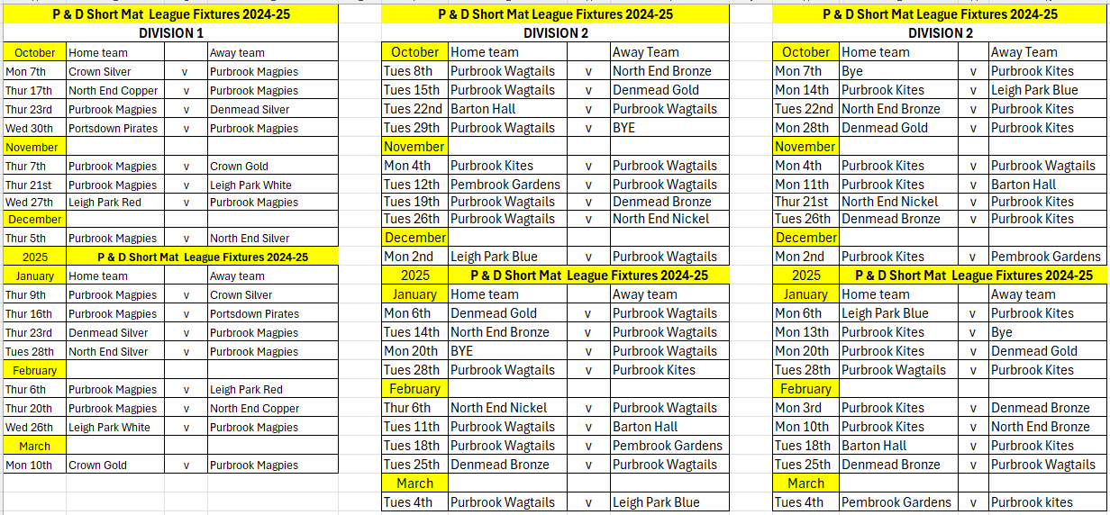 Team Fixtures 2024/2025