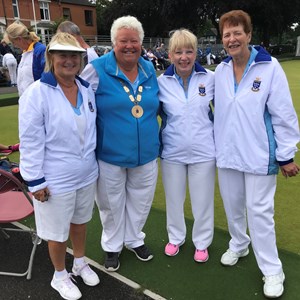 Pam, Shelly and Hazel with the President of the Sussex County Women’s Bowling Association