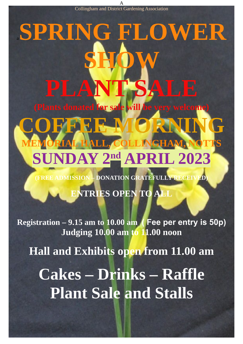 Collingham and District Gardening Association SPRING FLOWER SHOW 2023