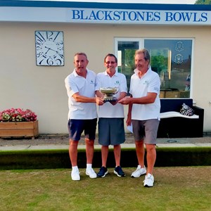 Sunday 14th August: Greetham Valley - winners of the Bett Vellam Rosebowl Memorial Trophy: from the left - Tony Ansell, James Murphy, John Cox.