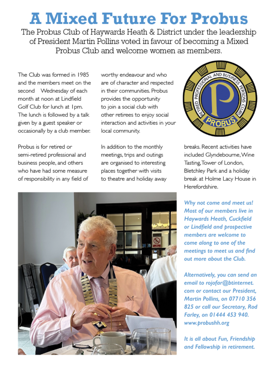 Haywards Heath and District Probus Club HH Probus in the News