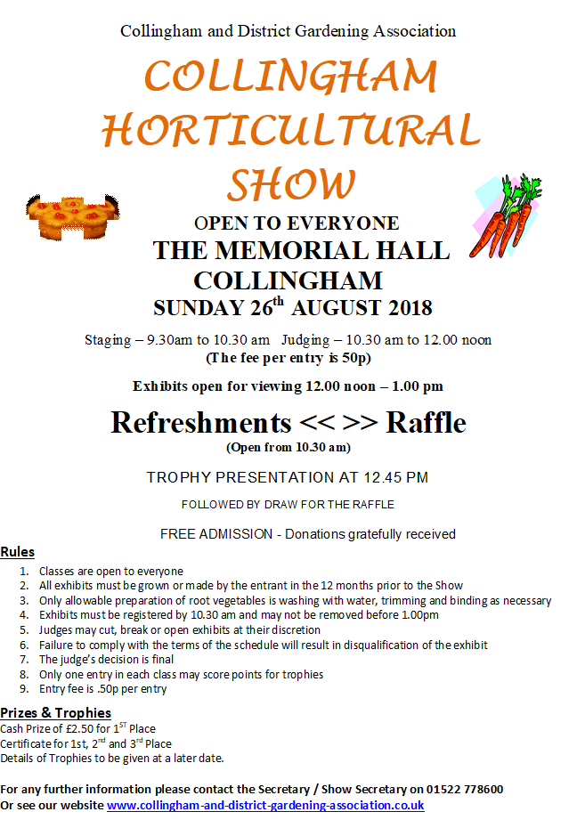Collingham and District Gardening Association 2018 HORTICULTURAL SHOW