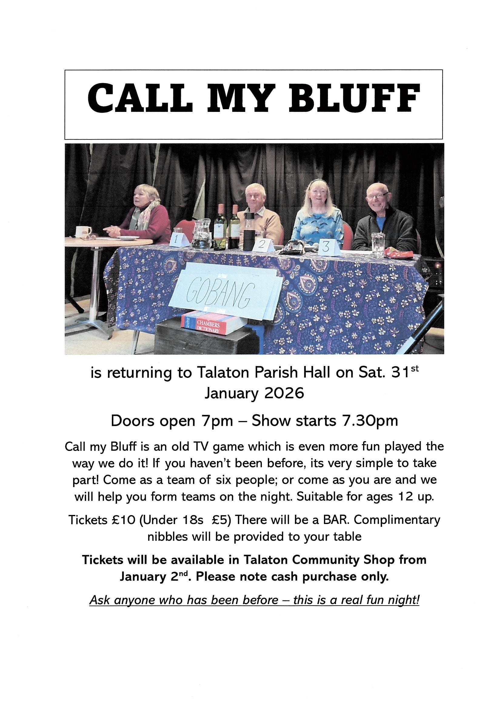 Talaton Parish Hall Call My Bluff