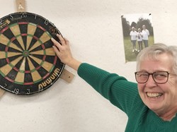 Jenny hitting the winning double 4 in her game at our darts night.