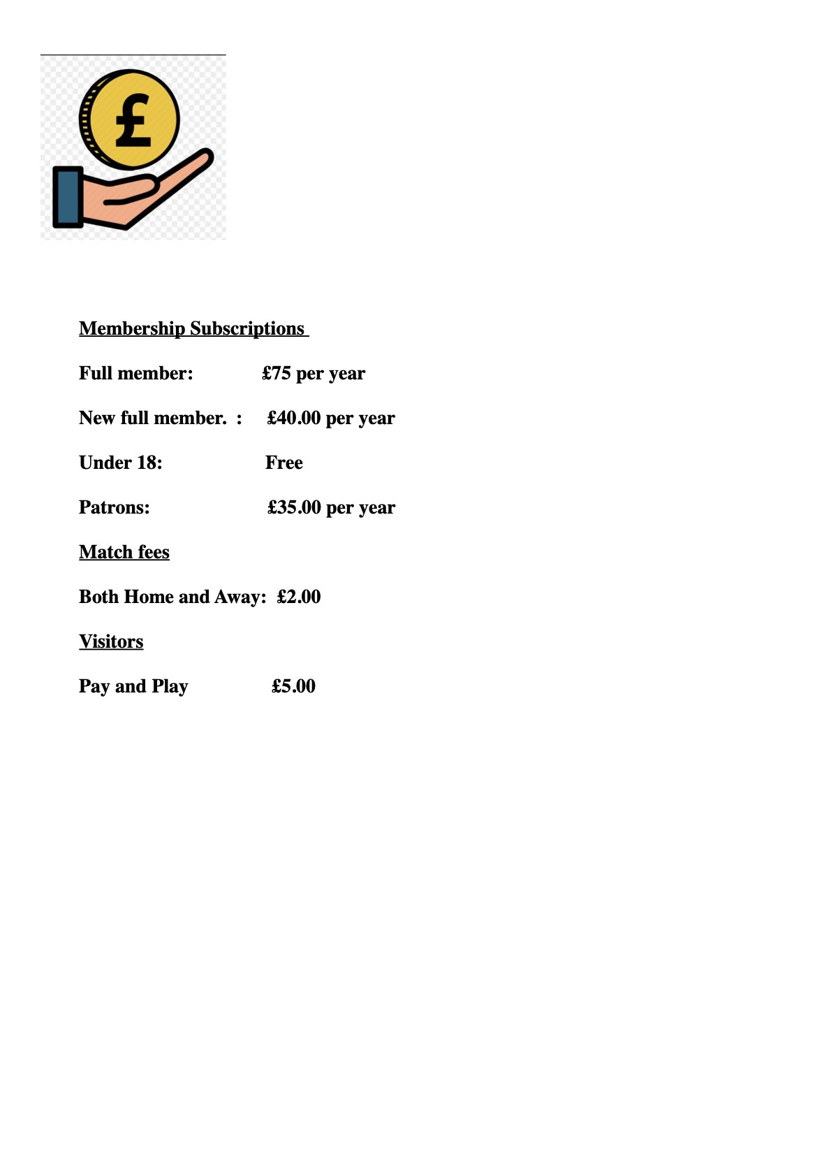 Helmsley Bowling Club Fees