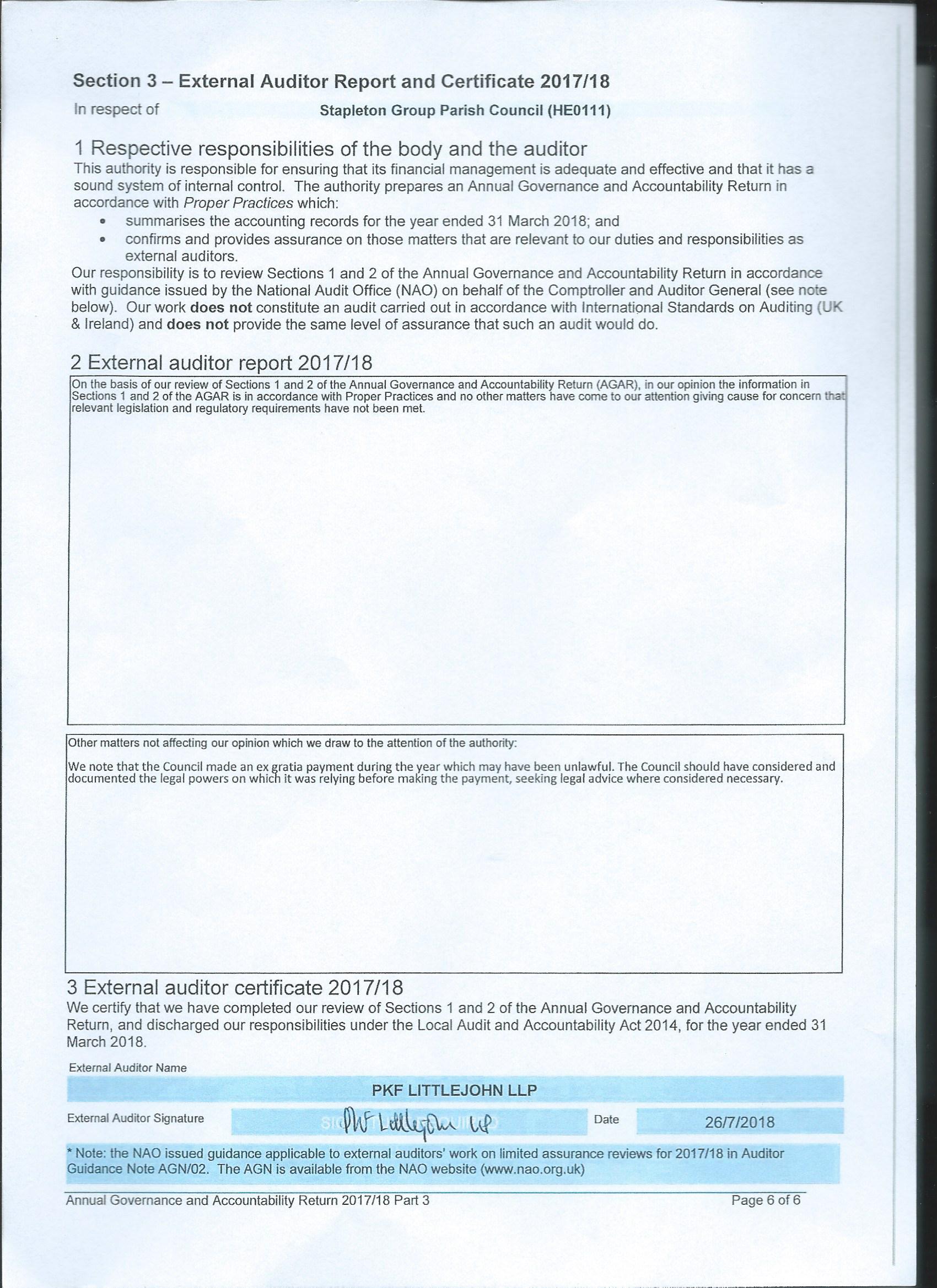 08 - External Audit report and conclusion - 2018