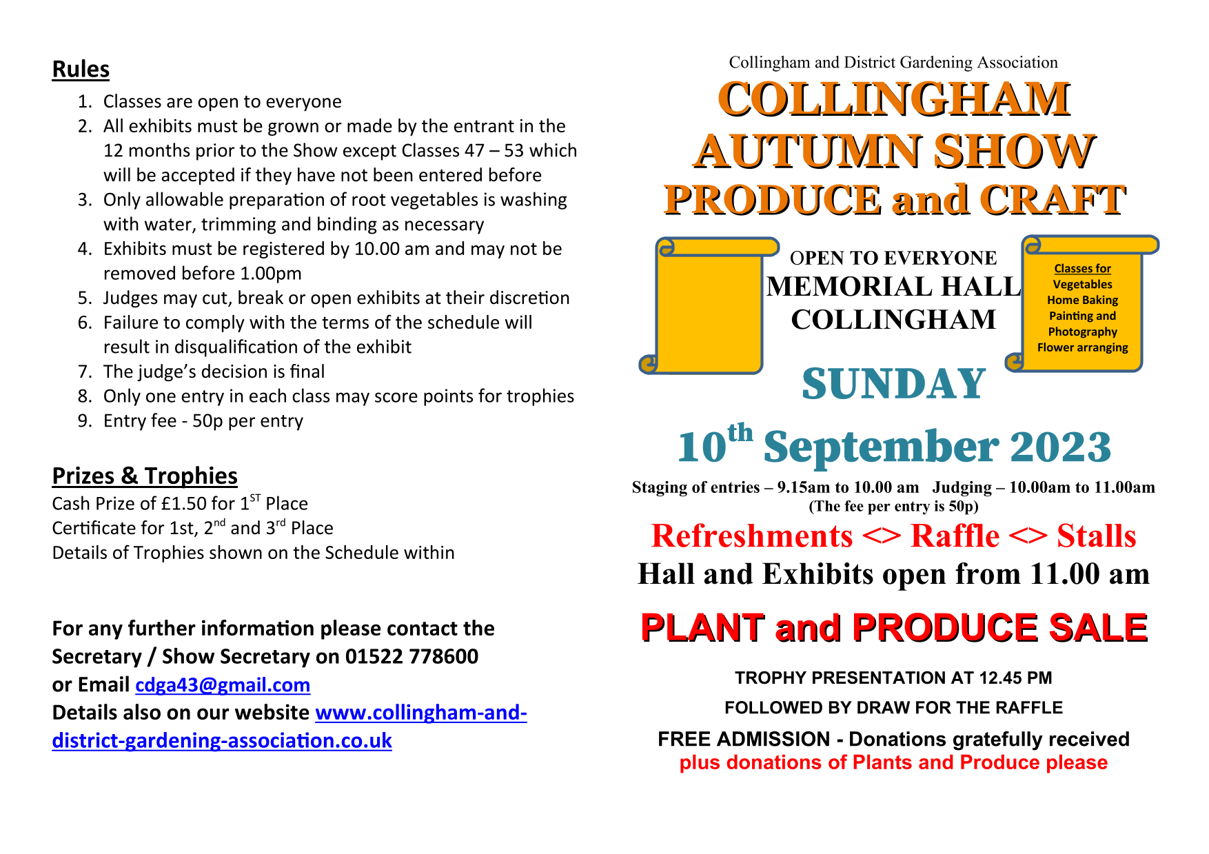 Collingham and District Gardening Association 2023 AUTUMN SHOW