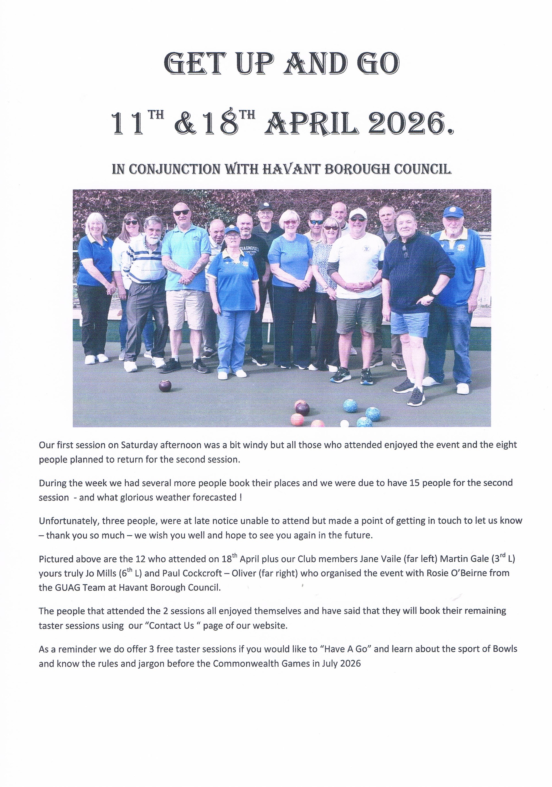 Hayling Island Bowls Club Get Up and Go  - April